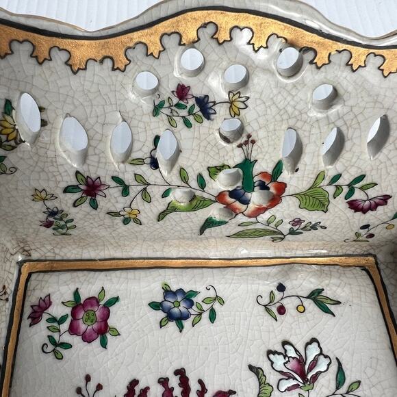 Vintage Chinoiserie Square Reticulated Chinese Porcelain Bowl Grandmillenial - Picture 7 of 8
